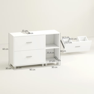 Mueble Bajo Lavabo, Mueble de Baño con 2 Cajones y 2 Estantes Abiertos, Estilo Moderno, para Lavabo con Pedestal, 90x30x60 cm, Blanco