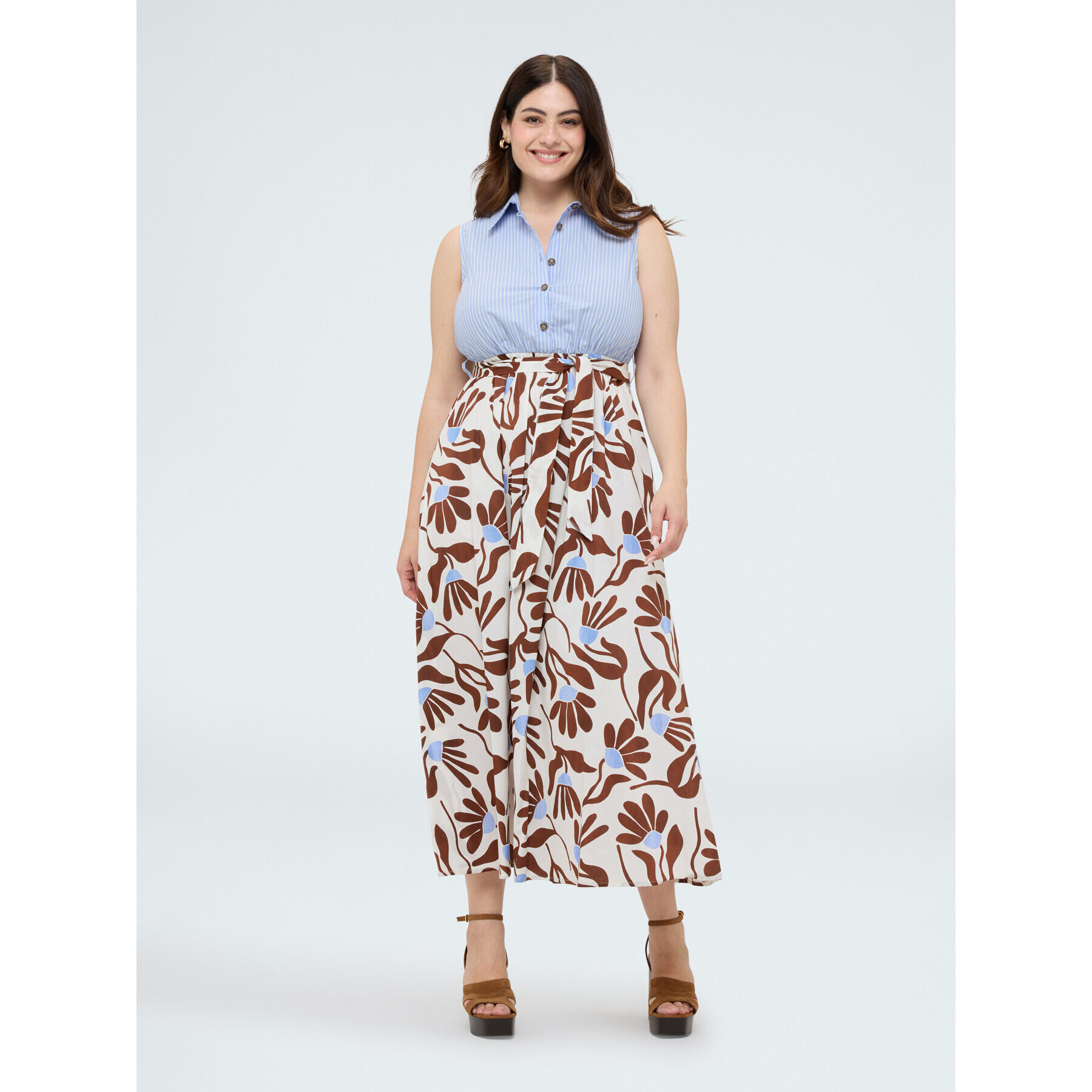 Fiorella Rubino - Vestido camisero sin mangas con estampado - Light - blue