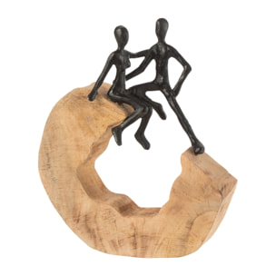 J-Line décoration figurine Couple Assis - bois/aluminium - noir/naturel