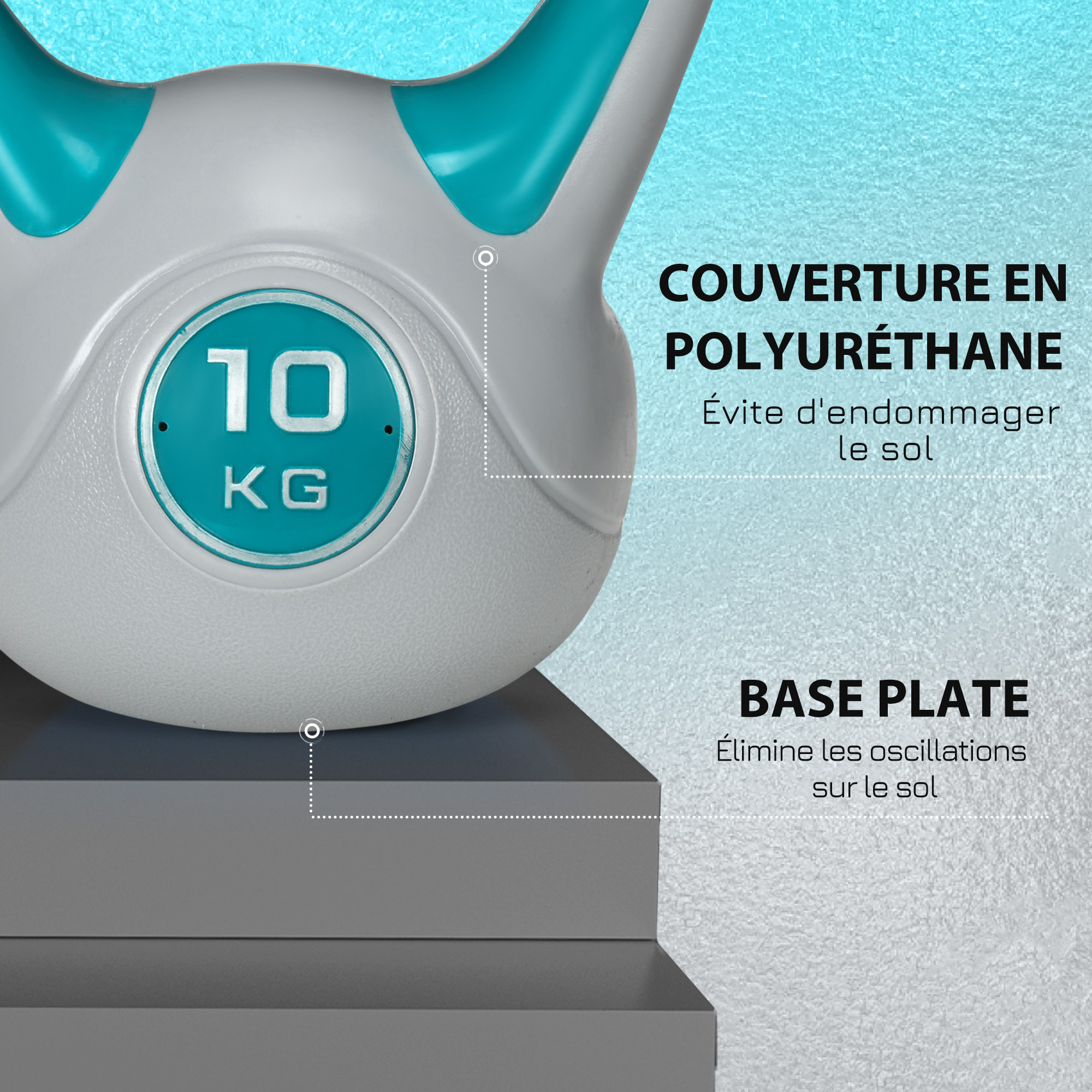 Kettlebell 10 Kg - haltère boule - poignée ergonomique - PU gris bleu