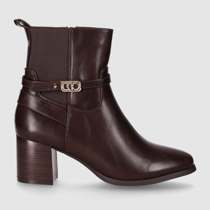 Botines de Piel Sintética - Marron - Tacón: 6 cm