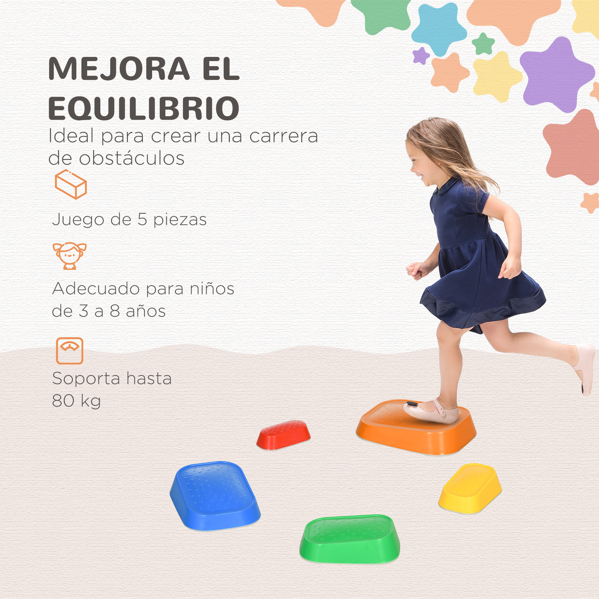 Piedras de Equilibrio para Niños de 3-8 Años Conjunto 5 Piedras de Cruce de Río para Entrenamiento de Equilibrio y Promover la Coordinación 36x27,5x31 cm Multicolor