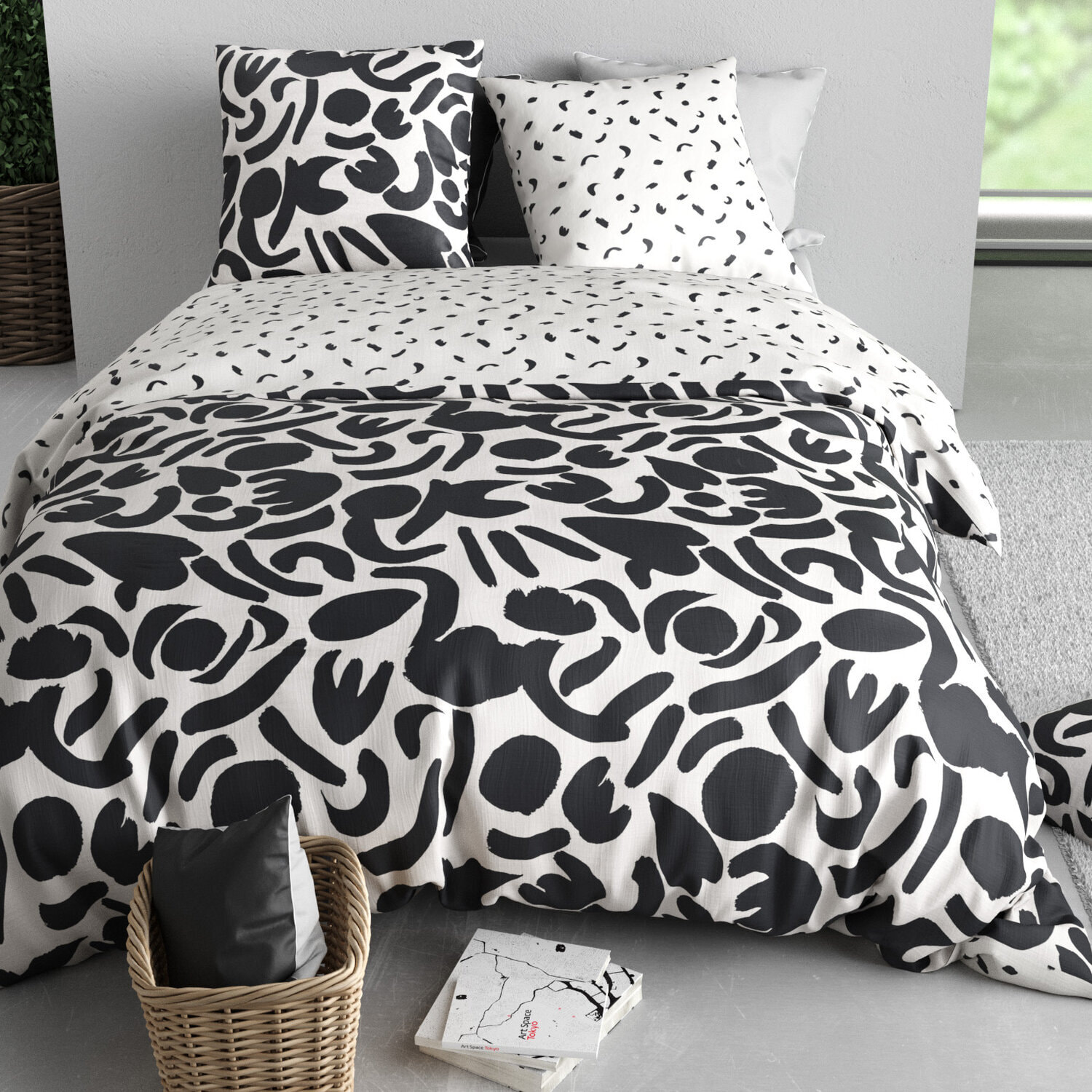 Parure housse de couette imprimé 100% coton - maori - noir