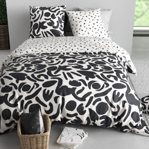 Parure housse de couette imprimé 100% coton - maori - noir