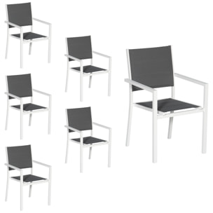Lot de 6 chaises rembourrées en aluminium blanc - textilène gris