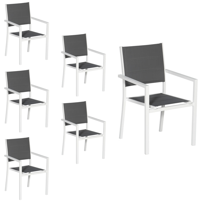 Lot de 6 chaises rembourrées en aluminium blanc - textilène gris