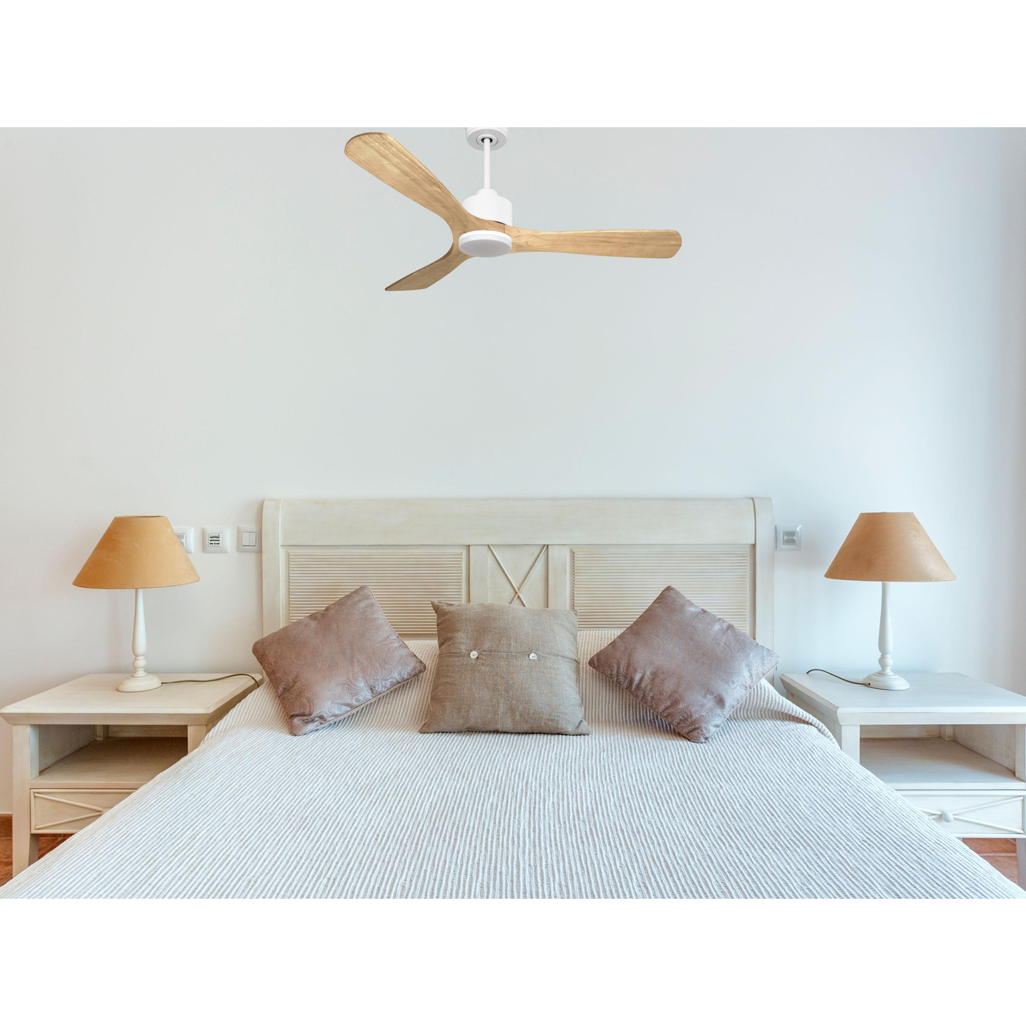 Ventilateur de plafond Réversible  Thermostat Dimmable Wifi Moteur à courant continu Toits en pente Télécommande Lumière à trois tons Hypersilence Mémoire