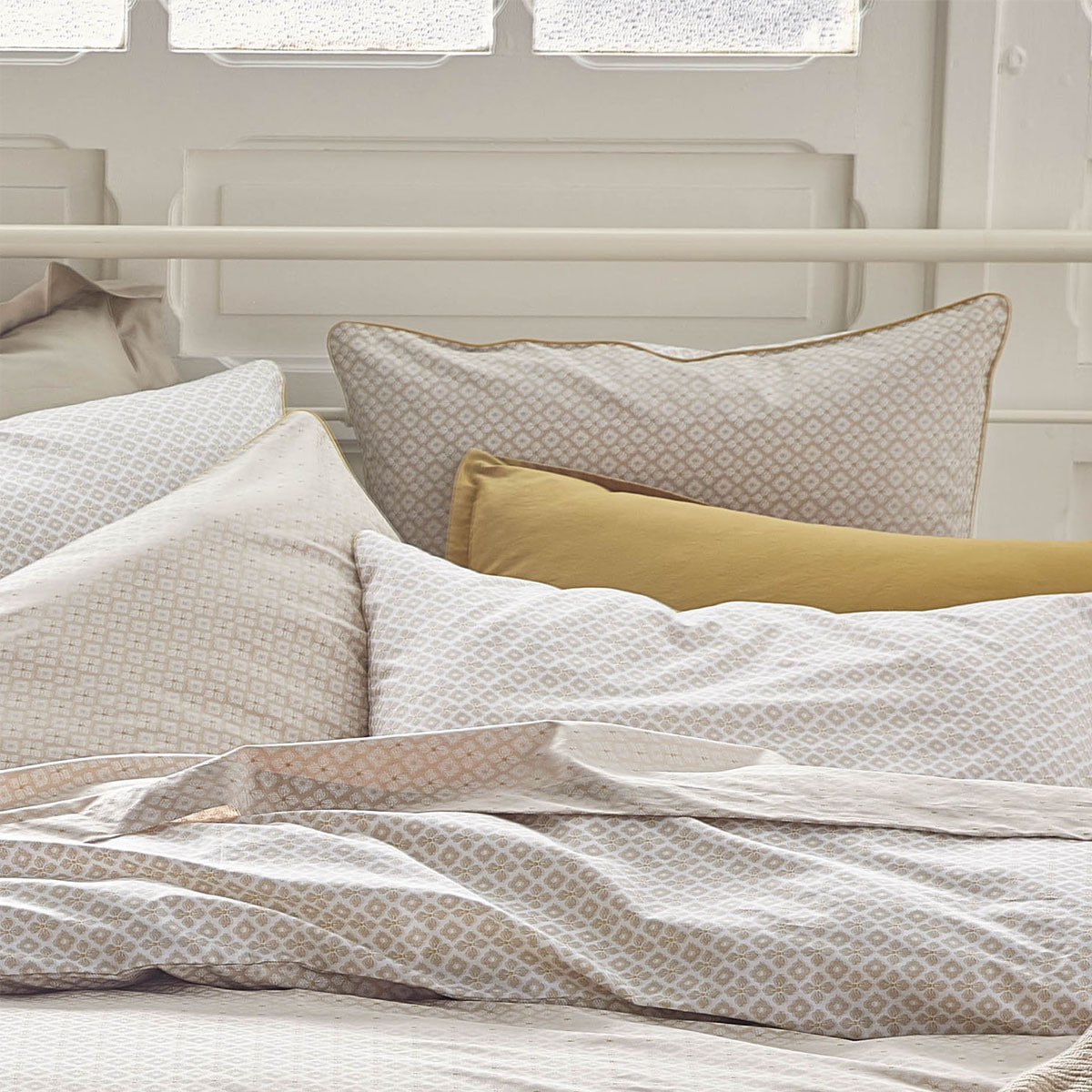 Housse de couette imprimée en percale de coton, ALBA, Beige