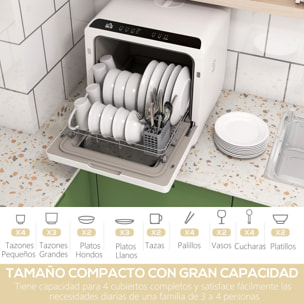 Lavavajillas de Encimera Lavavajillas Pequeño con 5+1 Programas Depósito de Agua de 6L Dos Modos de Suministro de Agua ECO Pantalla LED para Cocina Apartamentos