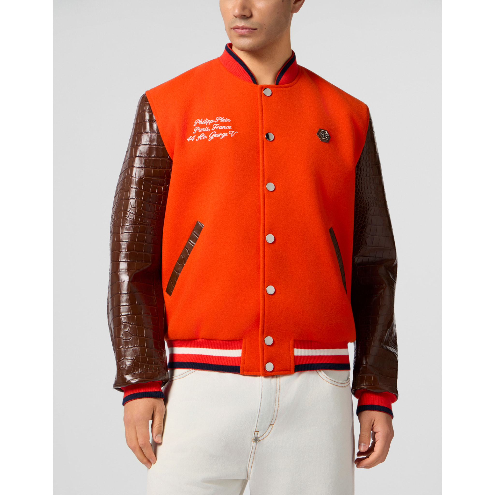 PHILIPP PLEIN Varsity Bomber Cocco Sleeves Paris