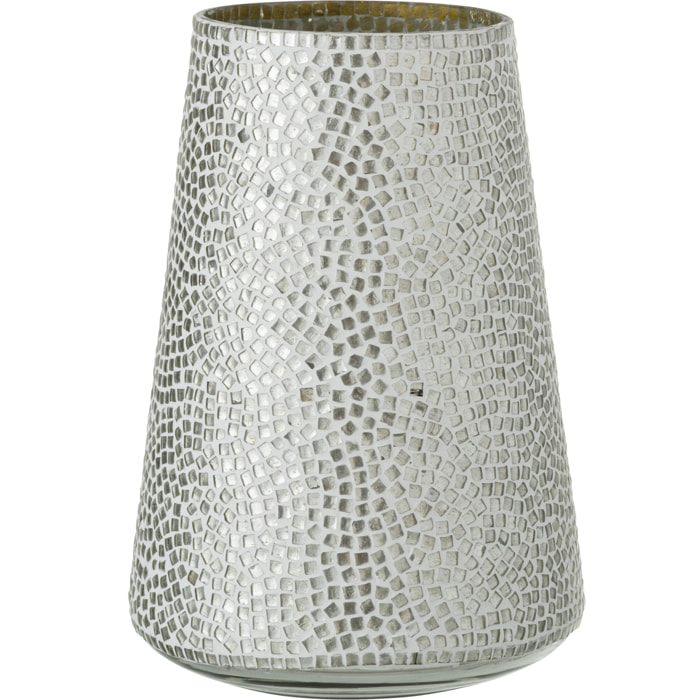 J-Line photophore Mosaique - verre - blanc/argent - large