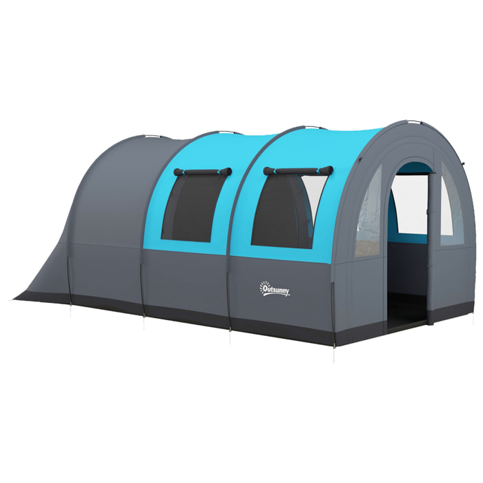 Tente de camping familiale 5-6 pers. étanchéité 3000 mm - 2 portes, sac - bleu gris