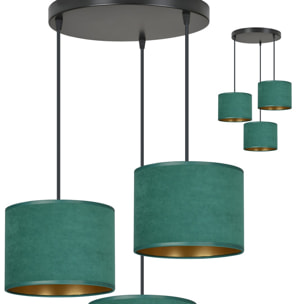 Lampada a sospensione Hilde in velluto verde e acciaio nero
