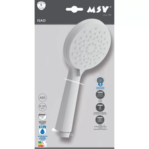 Pommeau de douche MSV Isao Ø 100 mm avec flexible 150 cm – 3 fonctions – Économie d'eau 69 % – Blanc matt