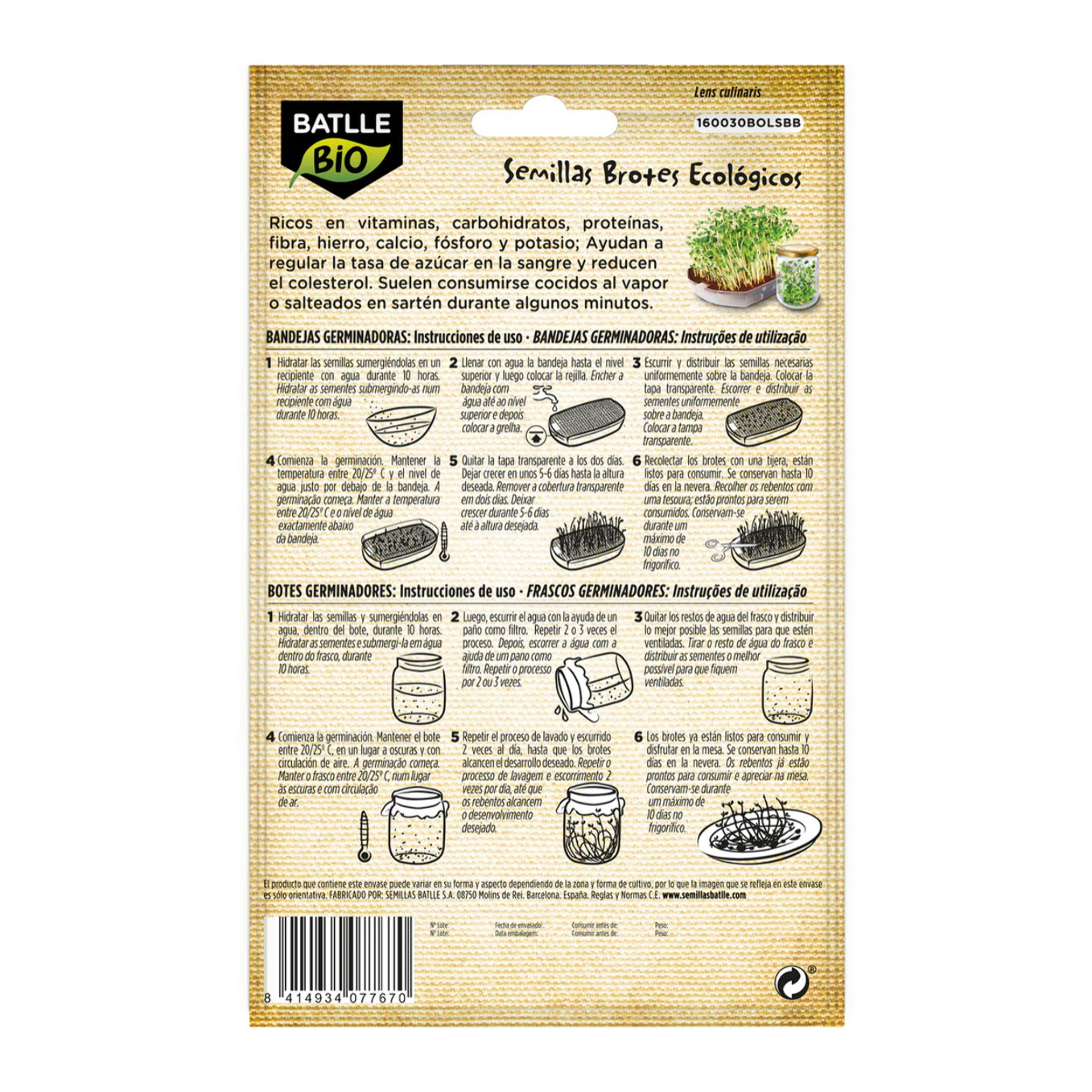 Semillas de Lenteja ecológicas para germinados Batlle