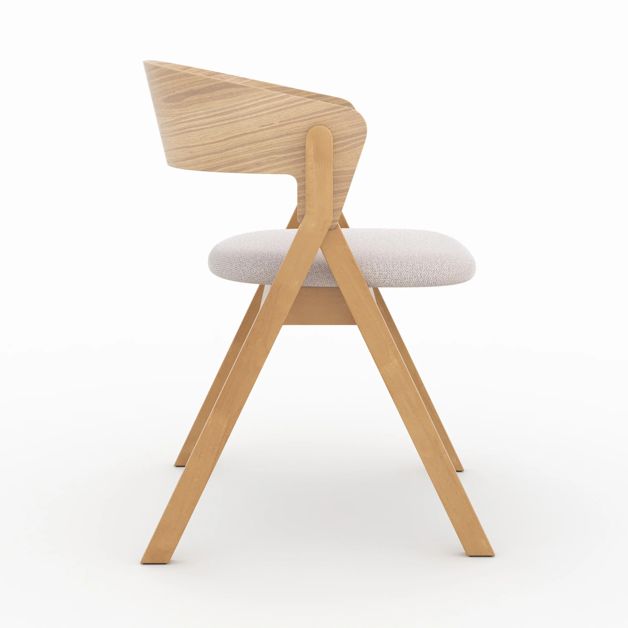 Chaise en bois d'hévéa et tissu beige - Héloïse