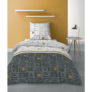 Parure de couette 3pcs 100% microfibre - gris blanc ocre
