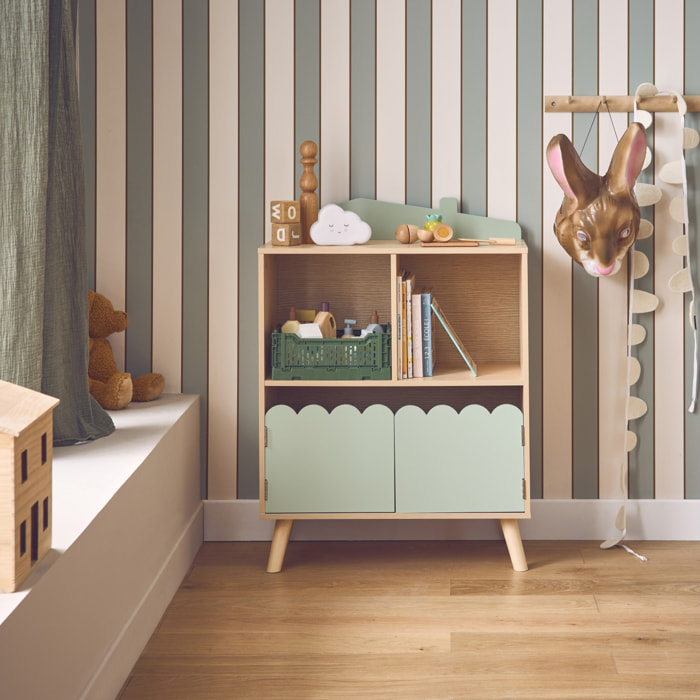 Bibliothèque enfant décor bois 2 étagères 2 portes AZUR