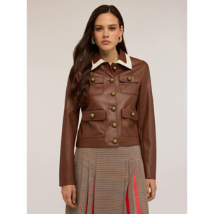 Motivi - Chaqueta de tela revestida con bolsillos - Marrón