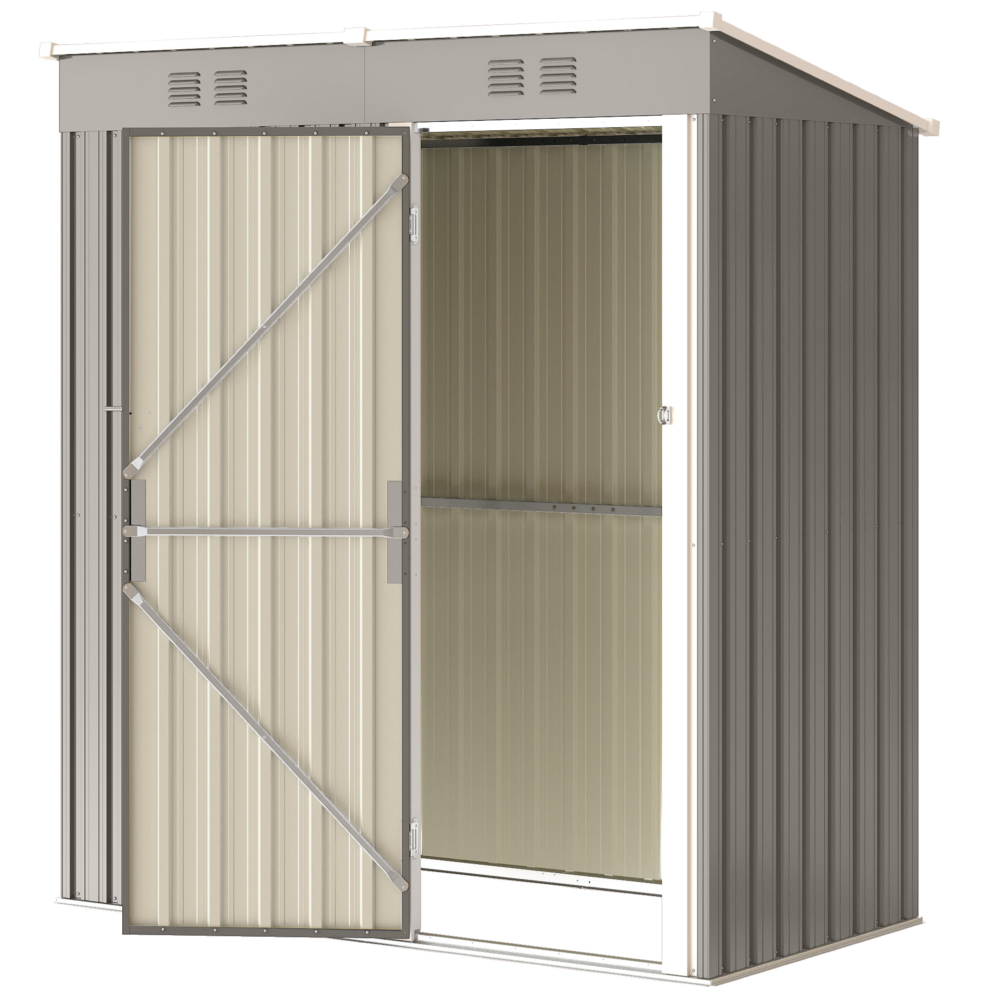 Abri de jardin 1,37 m² - cabanon porte verrouillable - tôle d'acier ondulé gris blanc