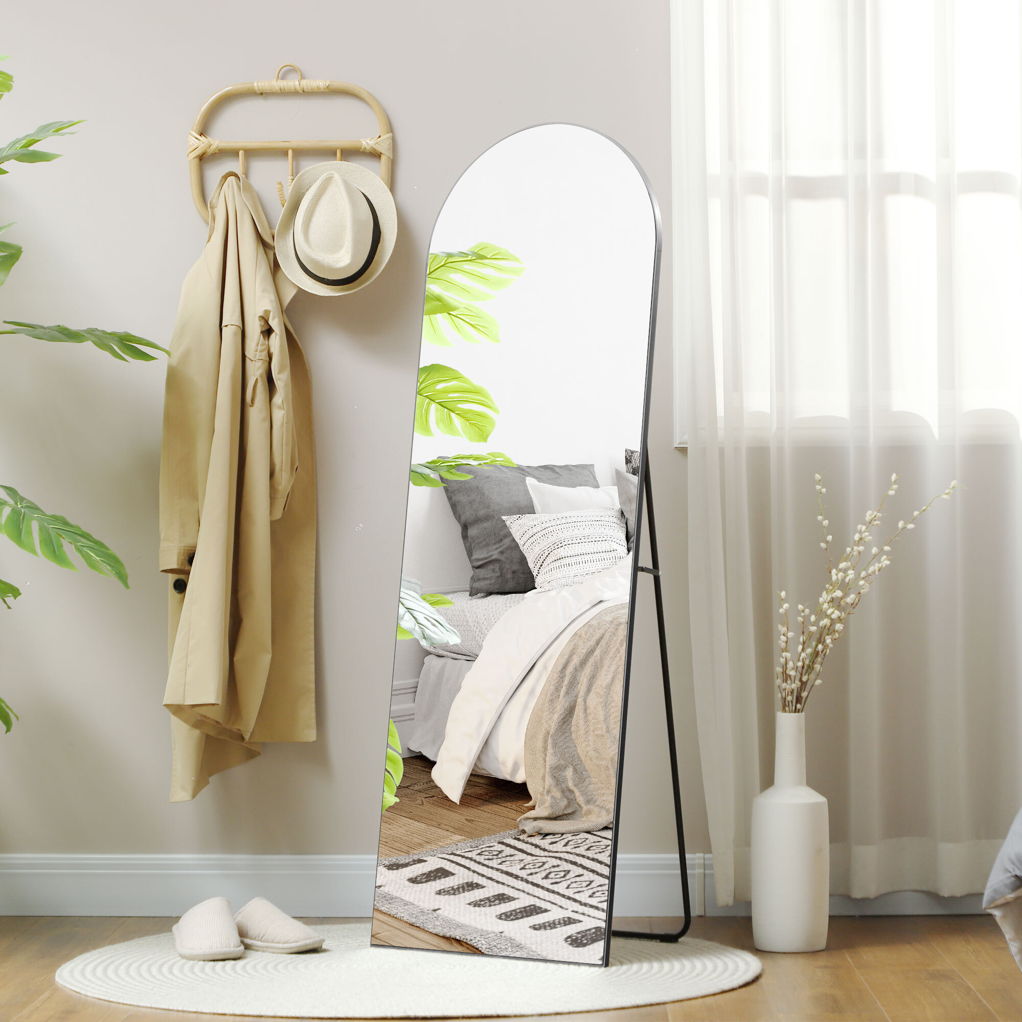 Miroir sur pied ou mural dim. 50L x 150H cm ton noir