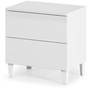 Comodino Con 2 Cassetti Cassettiera Settimino Mobile Da Camera Da Letto Moderno Mobiletto Con Piedini Montaggio Facile 50 x 34 x 39 Cm Bianco Lucido