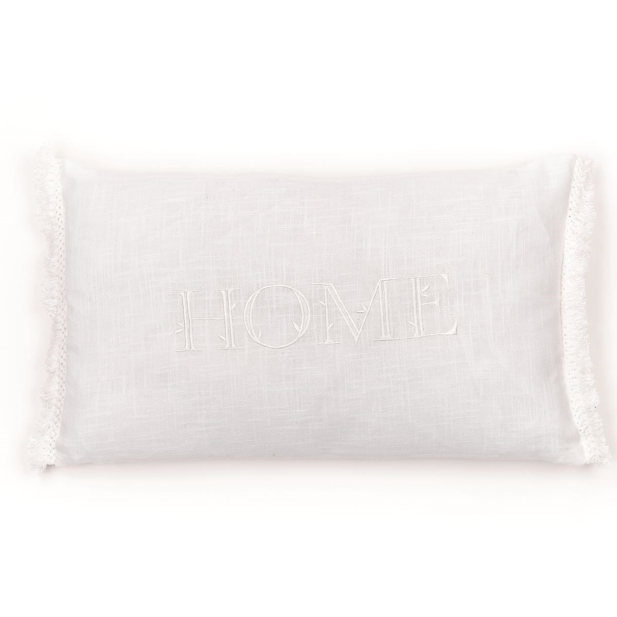 Coussin déhoussable finition franges coton uni CHARME blanc