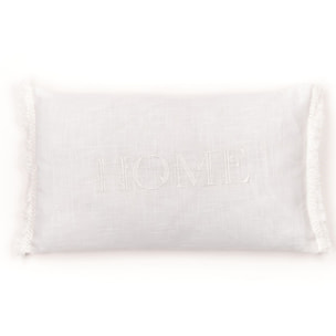 Coussin déhoussable finition franges coton uni CHARME blanc