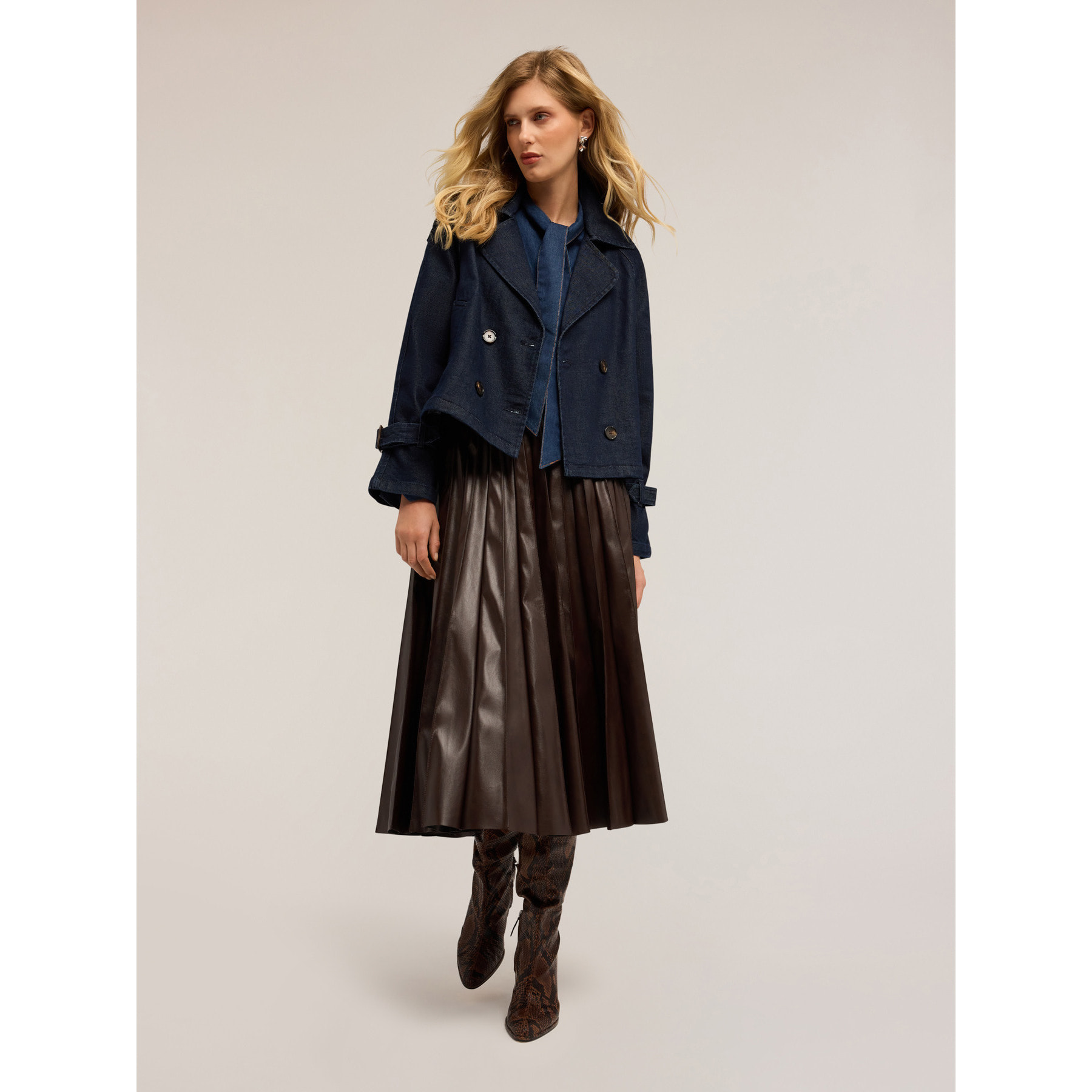 Motivi - Trench corto doppiopetto in denim - Blu