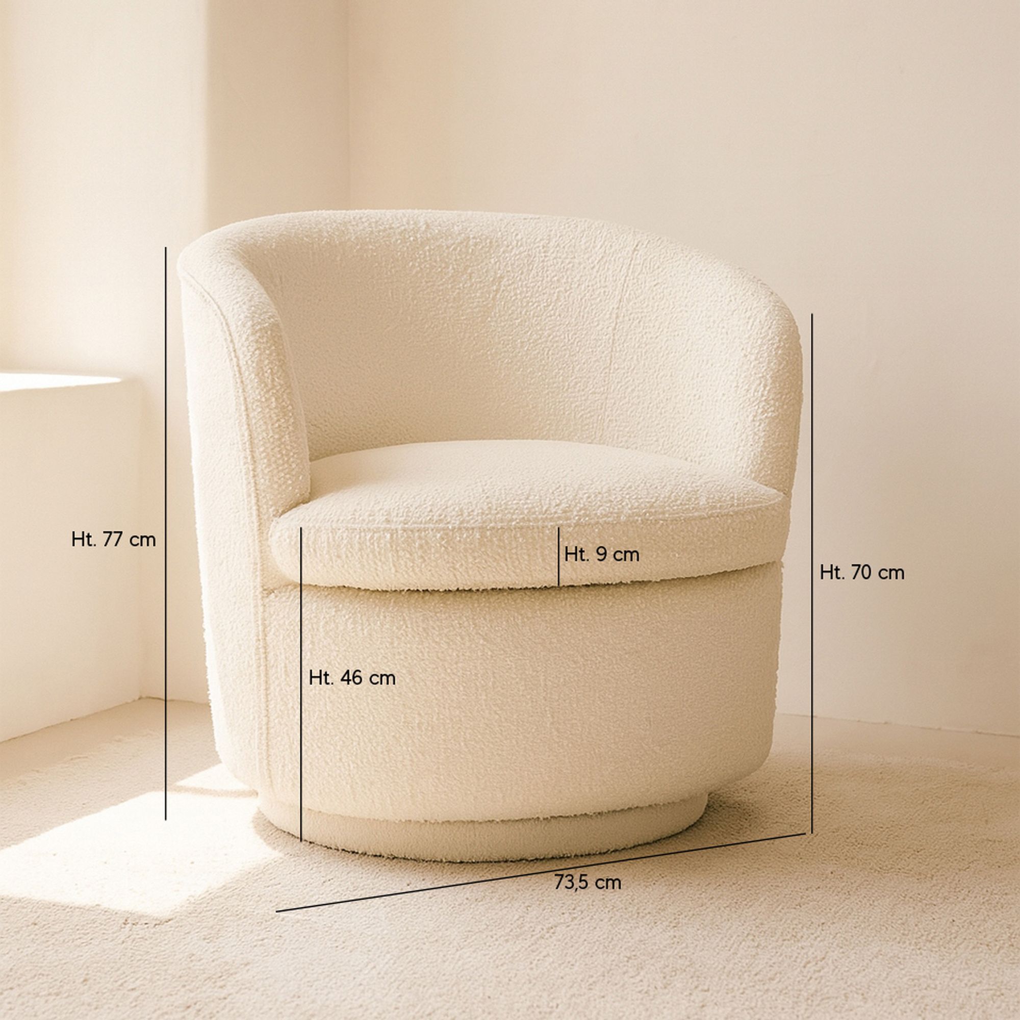 Fauteuil pivotant en bouclette blanche MALO