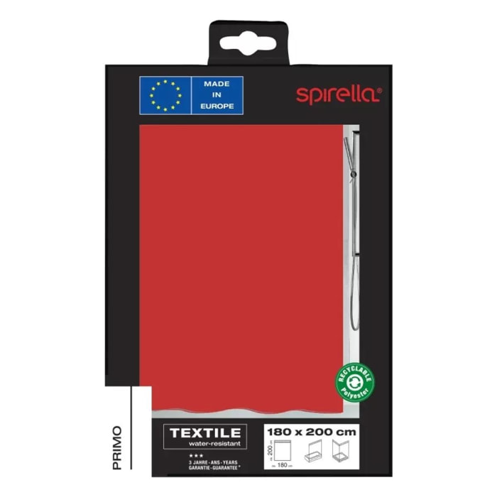 Rideau de douche Polyester PRIMO 180x200cm Rouge Spirella