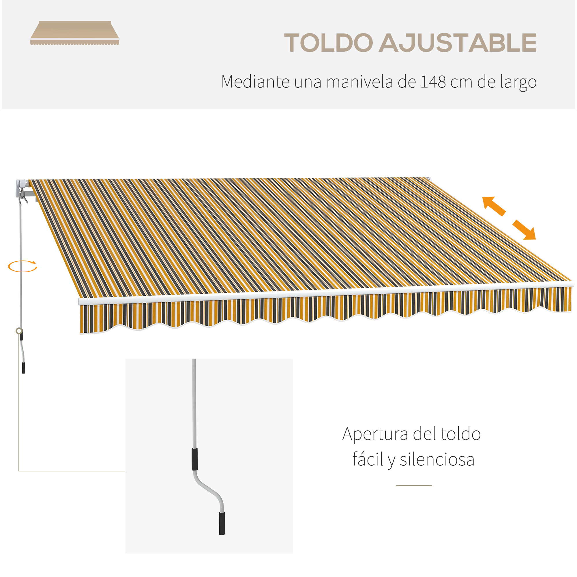 Toldo Manual Retráctil 350x250 cm Toldo para Balcón con Manivela de Metal Impermeable y Anti-UV Toldo Enrollable de Exterior para Jardín Terraza Ventanas Gris y Amarillo