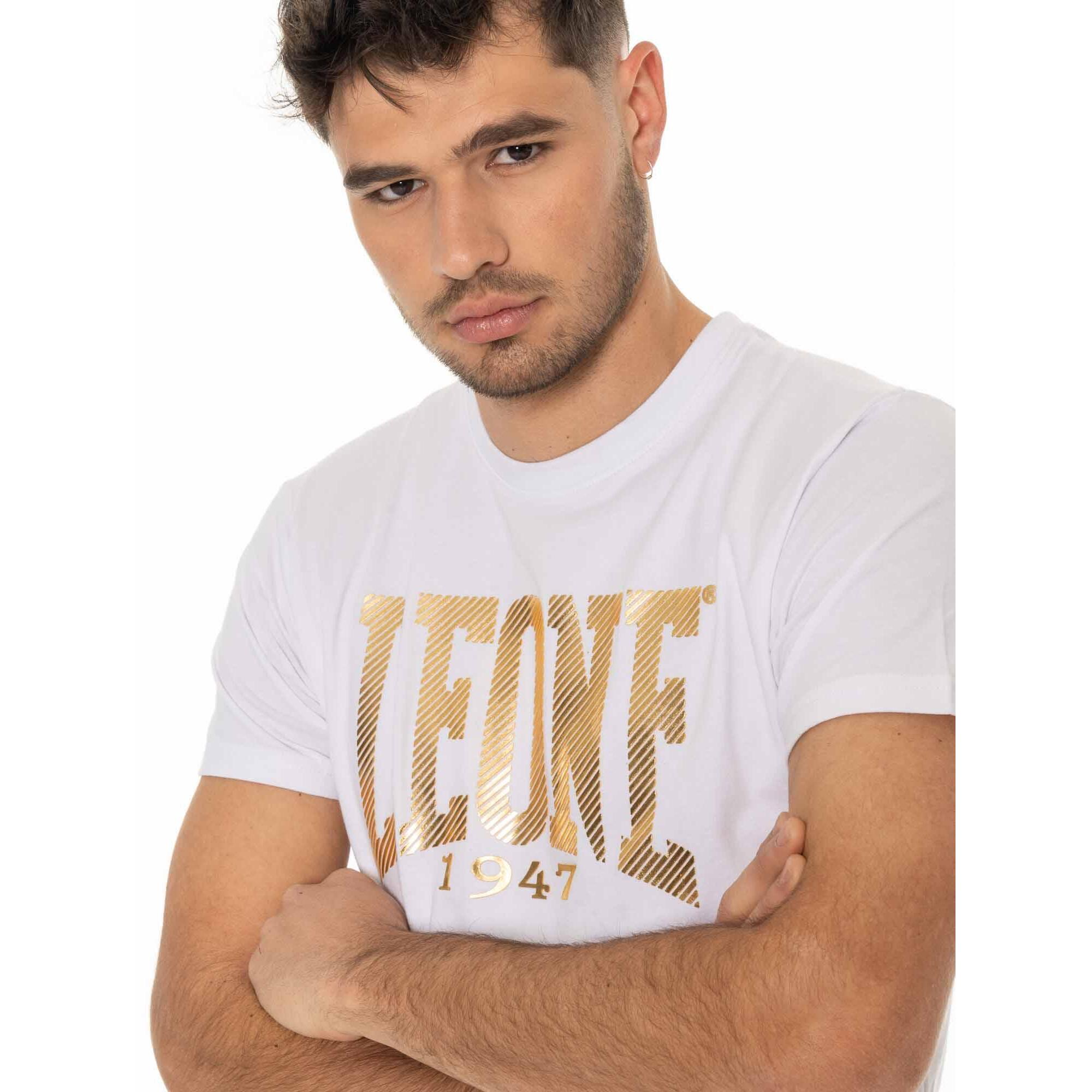 T-shirt da uomo a manica corta in cotone elasticizzato Leone Stripe Gold