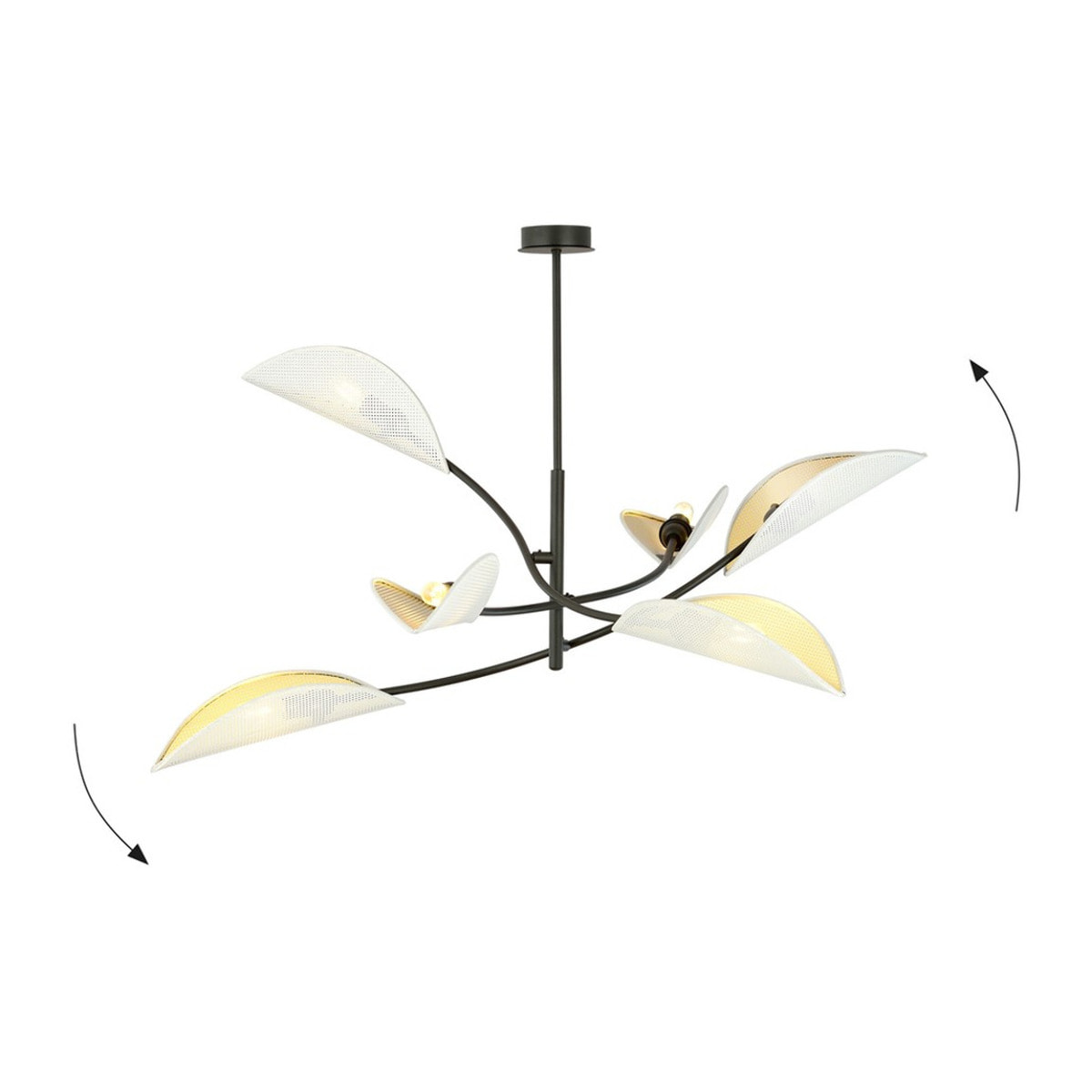 Lampada a sospensione Lotus in acciaio nero con paralumi a forma di foglia