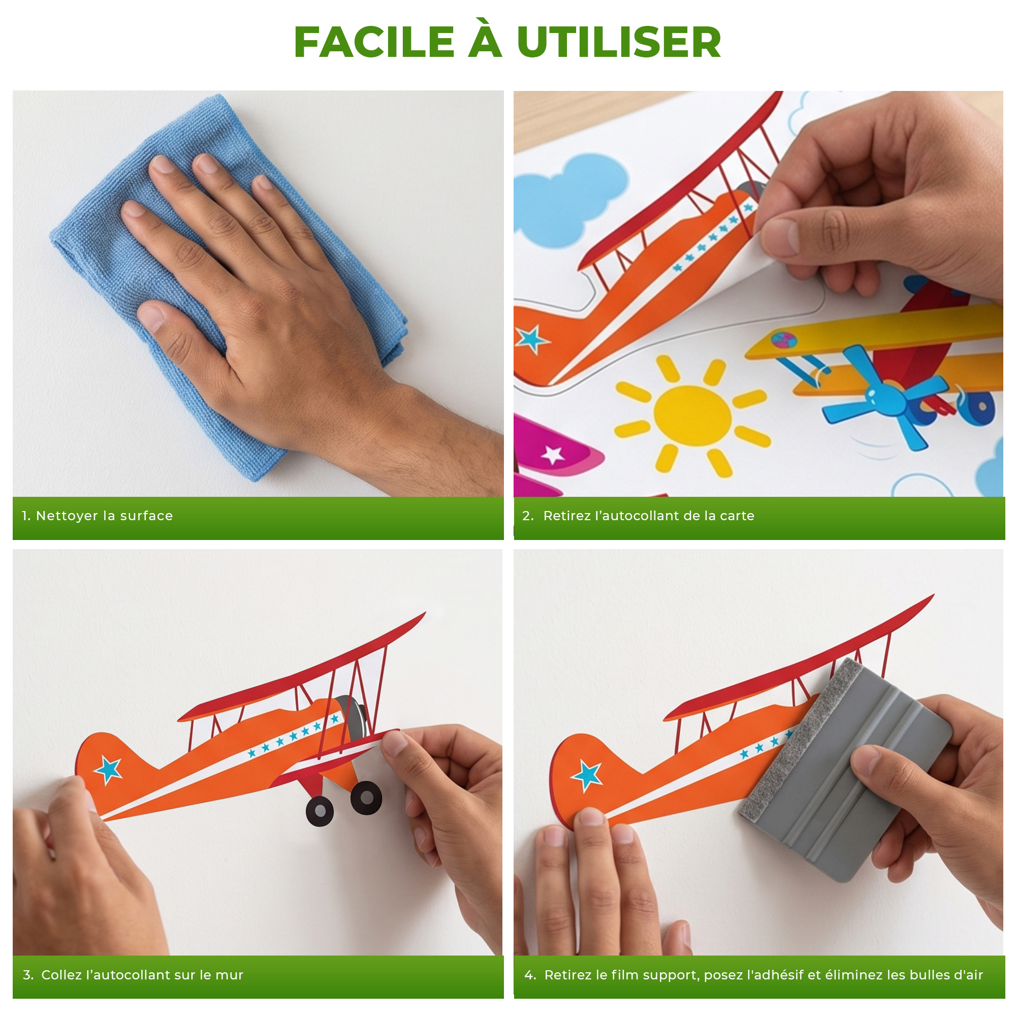 Stickers Muraux décoration adhésifs avions chambre enfant