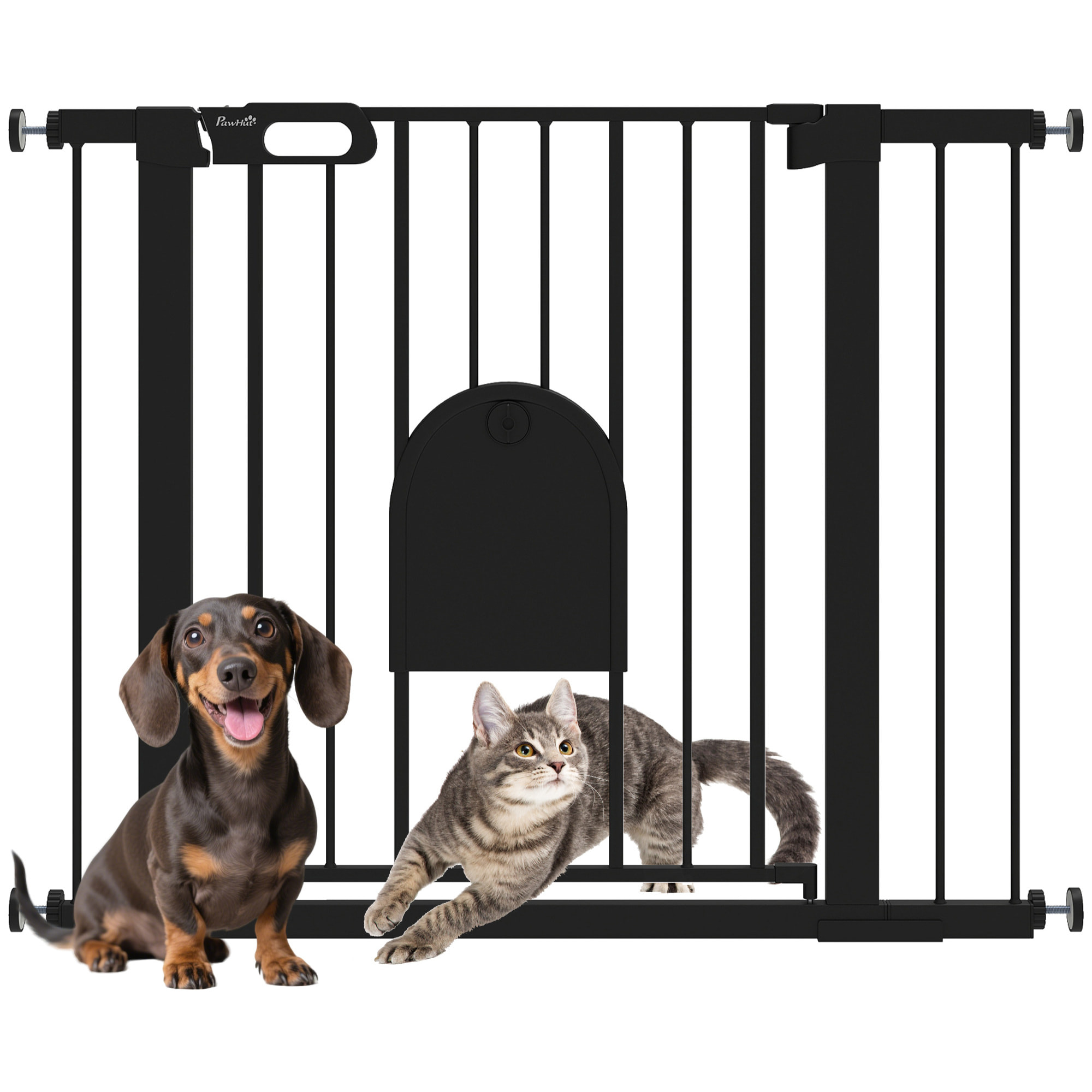 Barrière de sécurité chien H.76 cm - porte verrouillable - fixation par pression 75-103 cm - acier ABS noir
