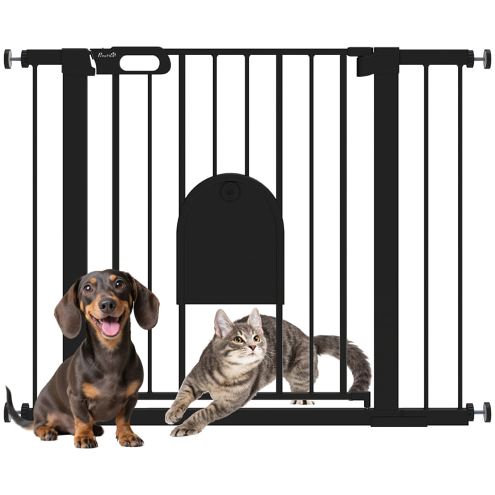 Barrière de sécurité chien H.76 cm - porte verrouillable - fixation par pression 75-103 cm - acier ABS noir
