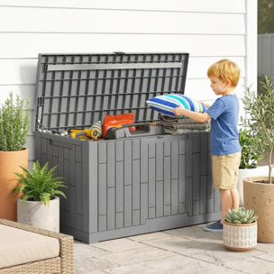 Coffre de jardin 379L verrouillable PP aspect bois gris