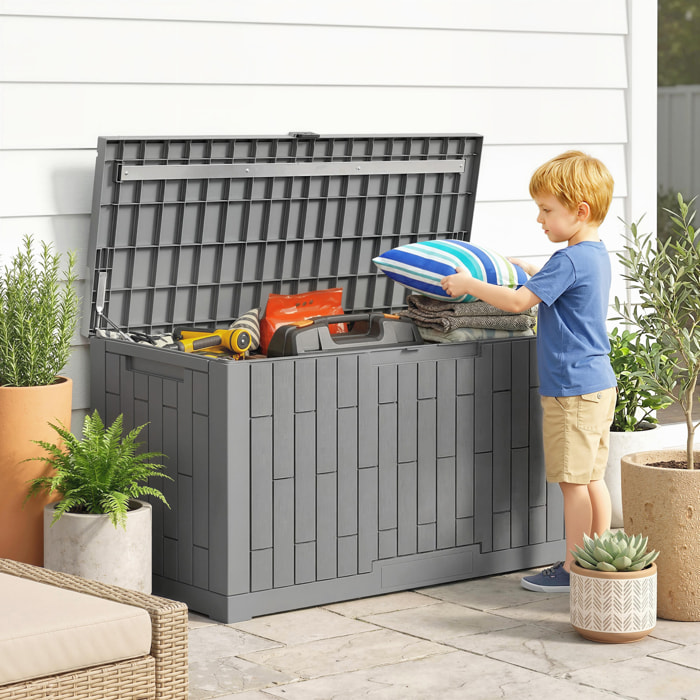 Coffre de jardin 379L verrouillable PP aspect bois gris