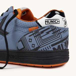 MUNICH G-3 449 Zapatillas de fútbol sala azul lavanda y negro con naranja