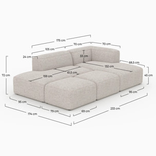 Canapé d'angle droit modulable en tissu beige 4 places avec 2 poufs - Hestia
