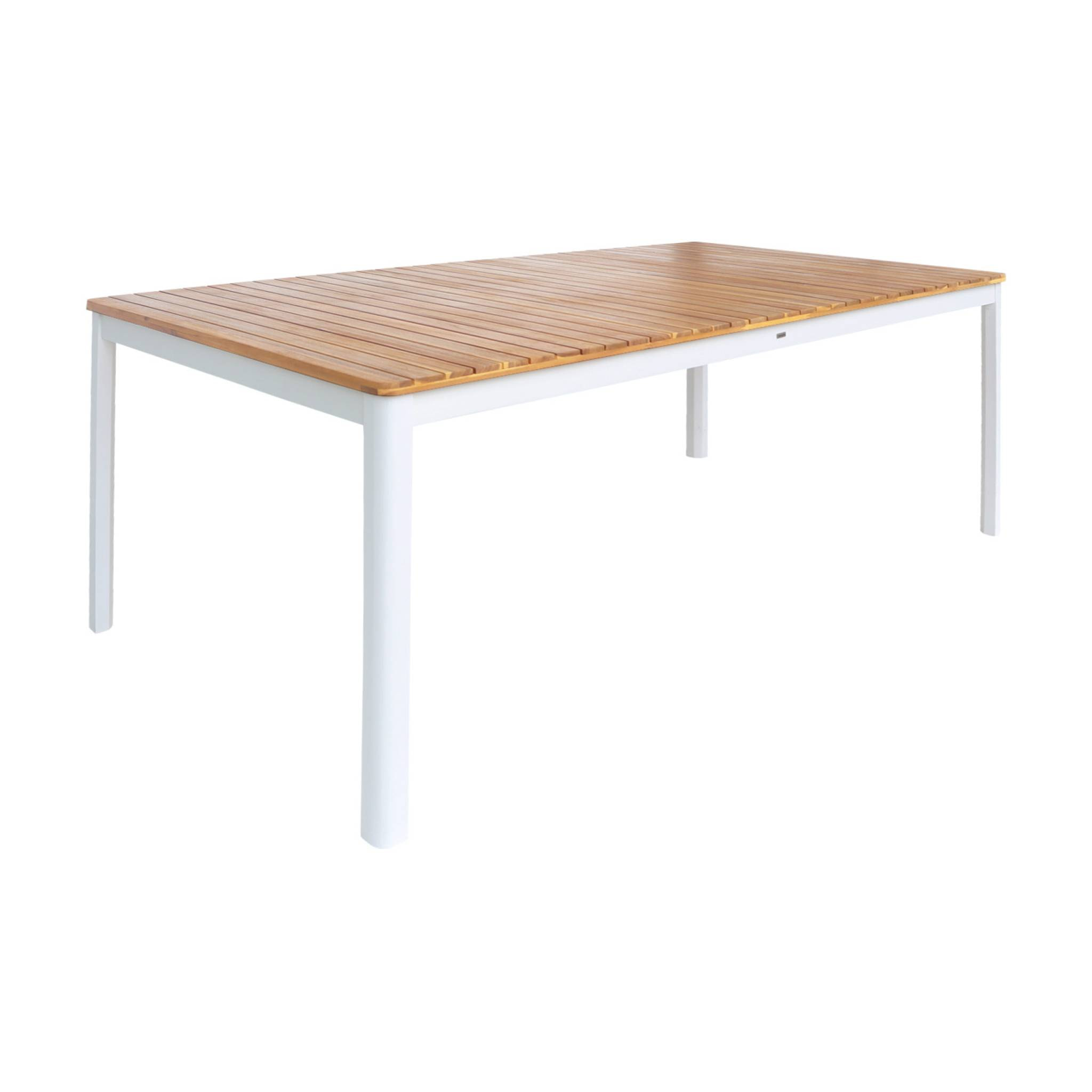 Table de jardin SENORA acacia blanc avec coins arrondis. 10 places. 200 x 100 x 75 cm
