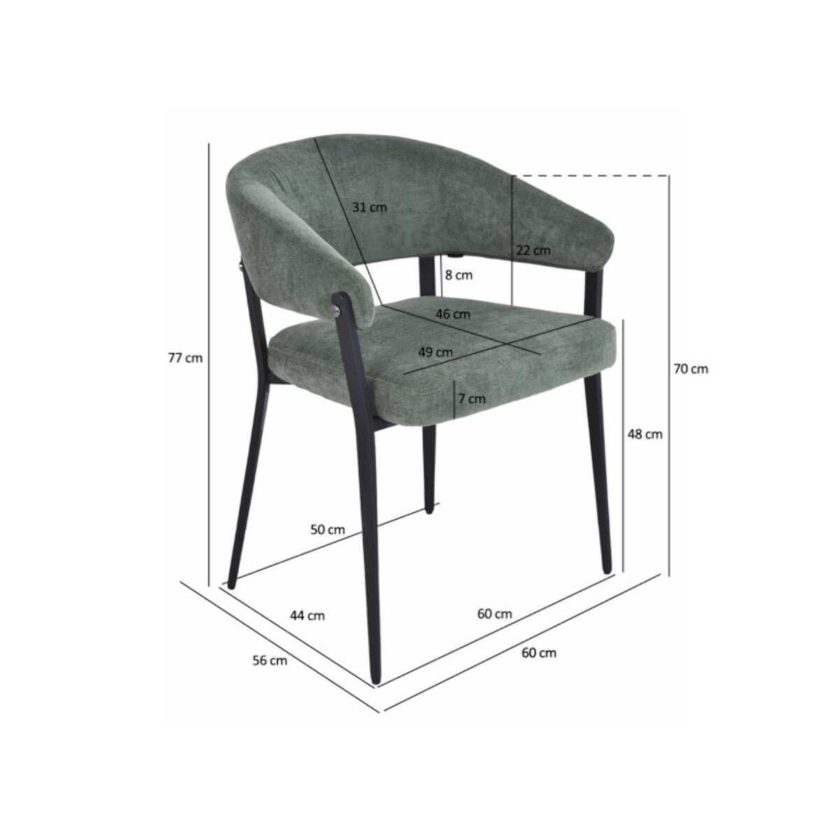 Chaise avec accoudoirs en tissu et structure en métal - ARNOLD