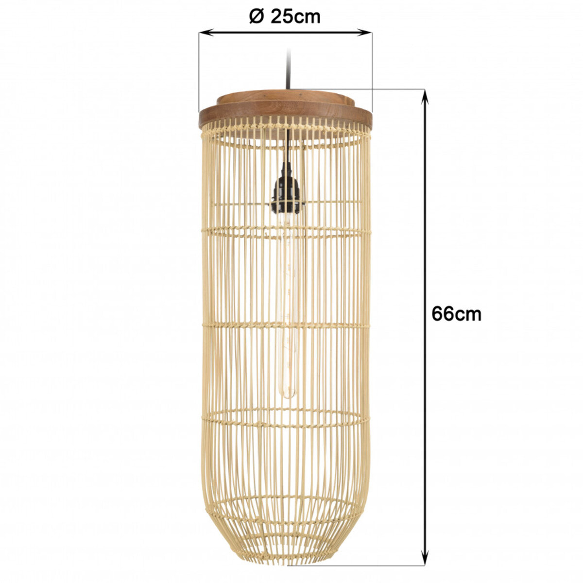 ALIDA - Suspension 'longue' 25x25cm rotin couleur naturelle et teck