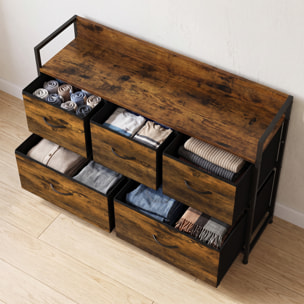 Mueble Organizador Cajonera de Tela con Cajones Plegables Estante Abierto y Marco de Acero Estilo Industrial para Salón Recibidor Dormitorio 98x29x63 cm, Marrón Rústico