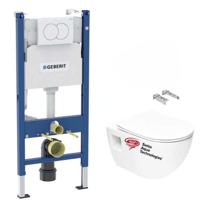 Pack WC Bâti-support Duofix  + WC sans bride SAT + Abattant SoftClose + Plaque Blanche
