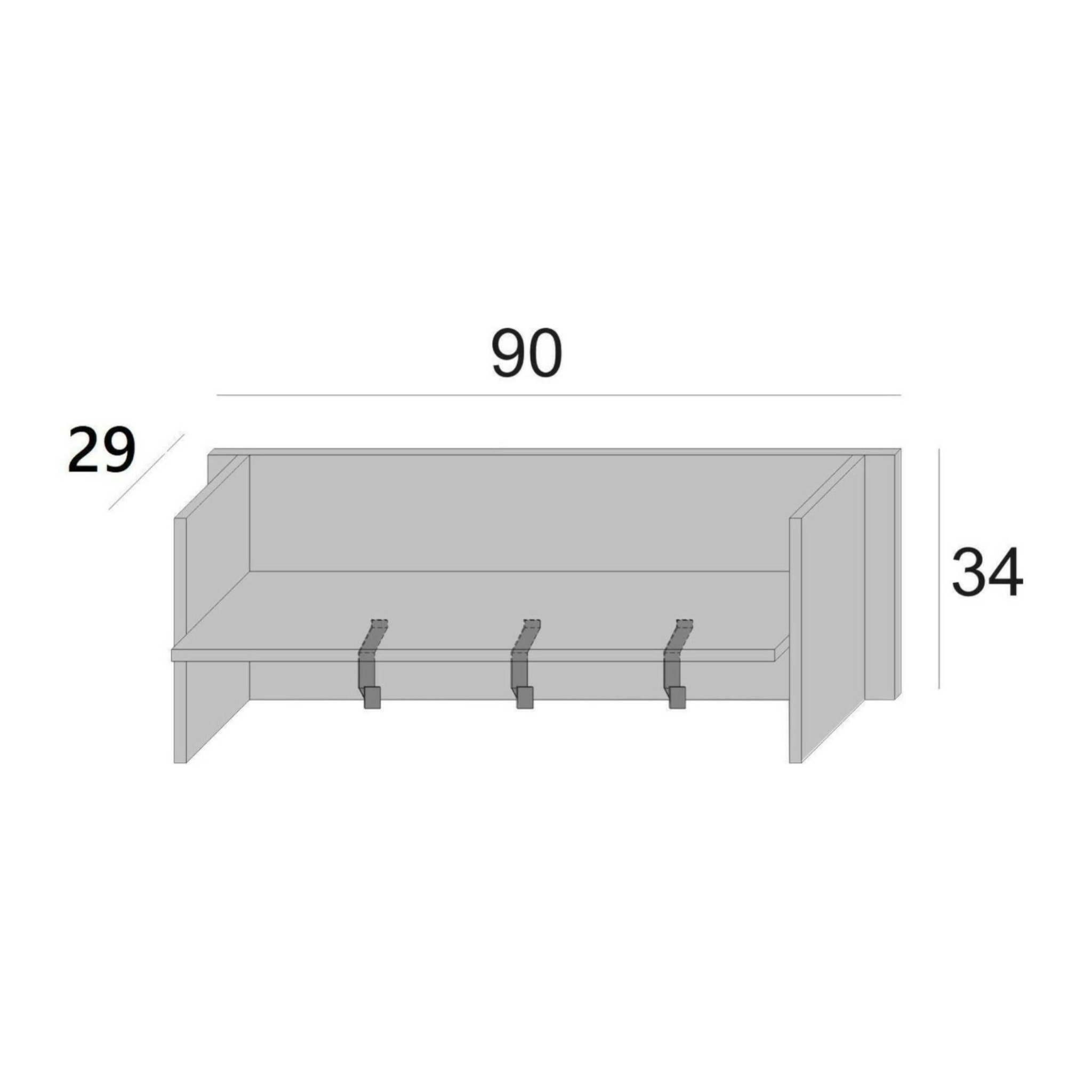 Mobile da ingresso Narciso, Mobile appendiabiti con 3 ganci, Mensola portaoggetti da ingresso, 100% Made in Italy, Cm 90x29h34, Bianco