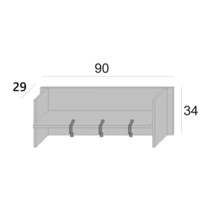 Mobile da ingresso Narciso, Mobile appendiabiti con 3 ganci, Mensola portaoggetti da ingresso, 100% Made in Italy, Cm 90x29h34, Bianco