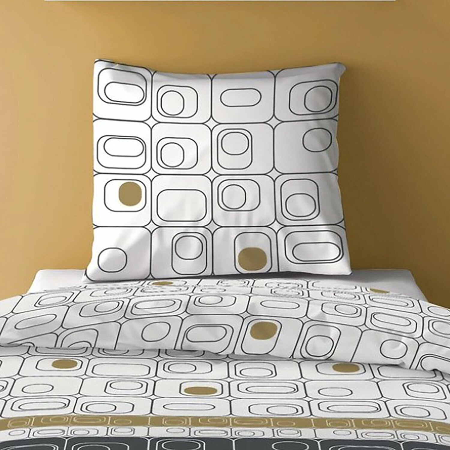 Parure de couette 3pcs 100% microfibre - gris blanc ocre