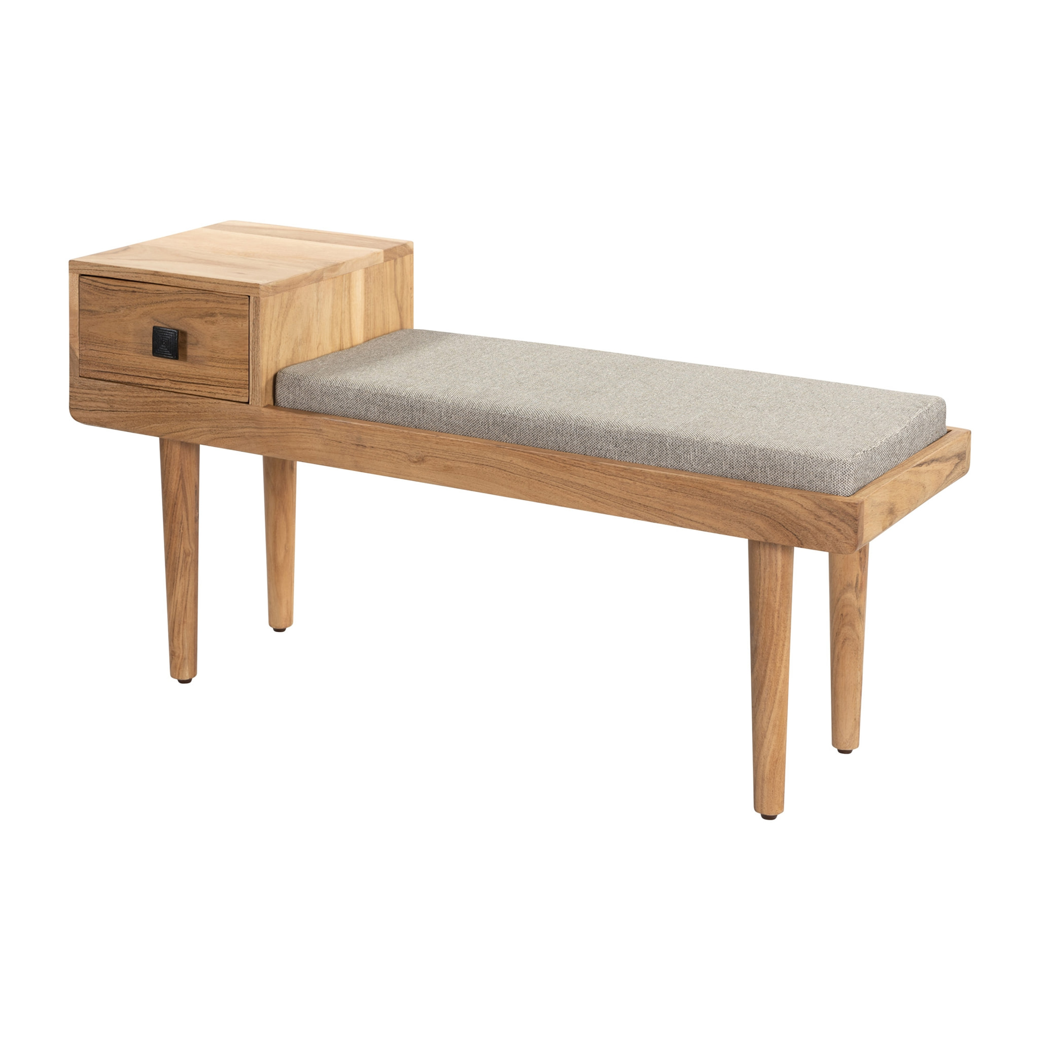 Banquette d'entrée en bois et tissu gris avec tiroir - Berlin